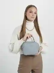Голубой женская квадратная сумка с ручками, кожаная