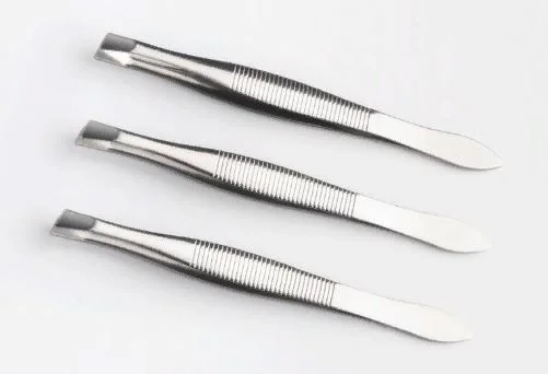 Серебряный пинцет для бровей профессиональный косметический, скошенный край