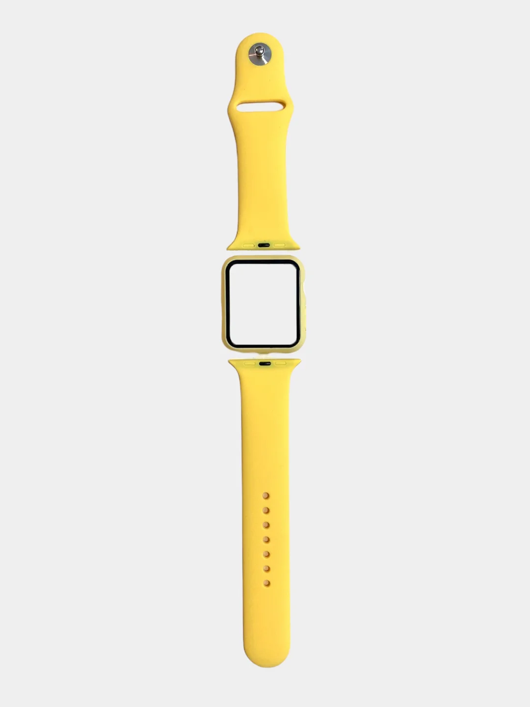 Желтый силиконовый ремешок для Apple Watch с защитным стеклом 2 в 1