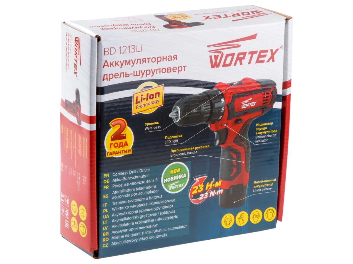 Аккумуляторная дрель-шуруповерт WORTEX BD 1213 Li, 12 Вольт