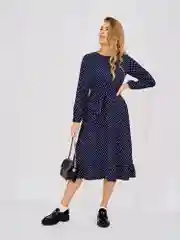 Темно-синий платье женское Olya Stoff, в горох, с длинным рукавом