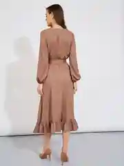 Коричневый платье женское Olya Stoff, в горох, с длинным рукавом