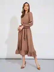 Коричневый платье женское Olya Stoff, в горох, с длинным рукавом