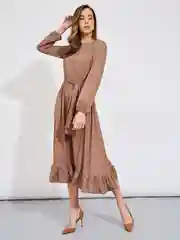 Коричневый платье женское Olya Stoff, в горох, с длинным рукавом