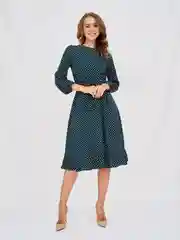 Тёмно-зелёный платье женское Olya Stoff, в горох, с длинным рукавом