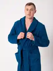 Синий халат мужской, махровый, хлопок