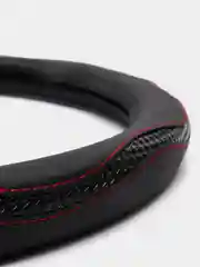 Оплетка на руль "L" d 39 - 40см "AUTOLUXE" черная  отстрочка красная AL 043BL
