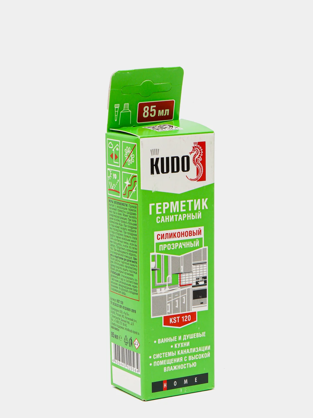 Герметик KUDO KST-120 / силиконовый санитарный прозрачный, в тюбике 85 мл