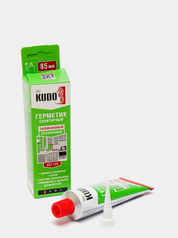 Герметик KUDO KST-120 / силиконовый санитарный прозрачный, в тюбике 85 мл