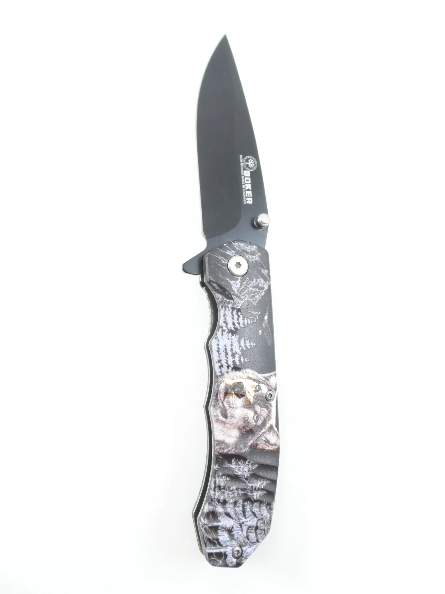 Красный нож туристический раскладной BOKER череп волк орел