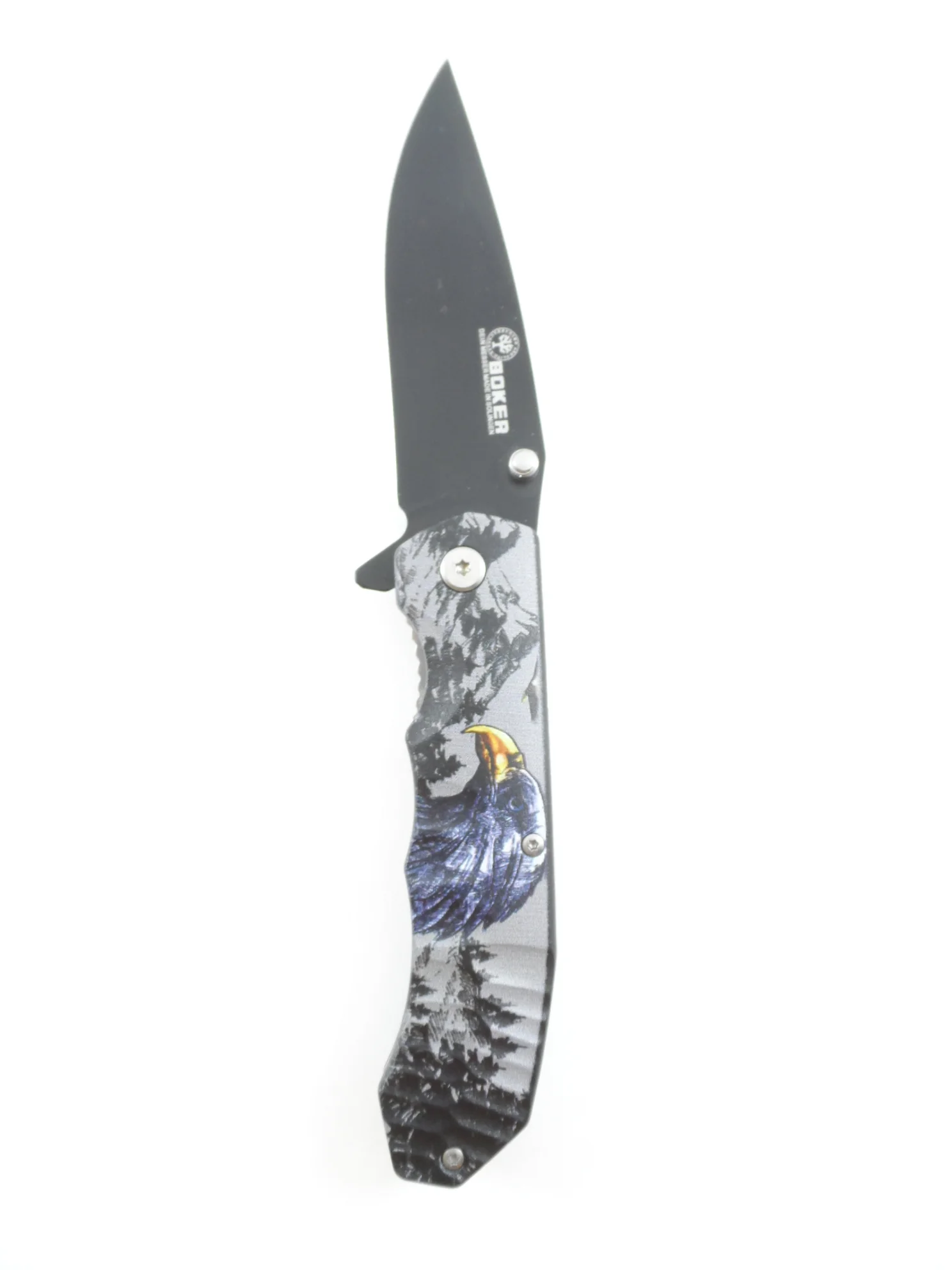 Красный нож туристический раскладной BOKER череп волк орел