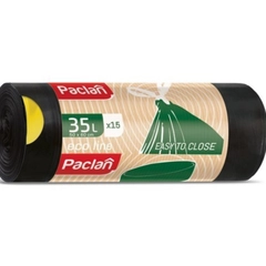 Мешки для мусора Paclan "Eco line", с тесьмой, 35 л, ПВД, черные, 15 штук