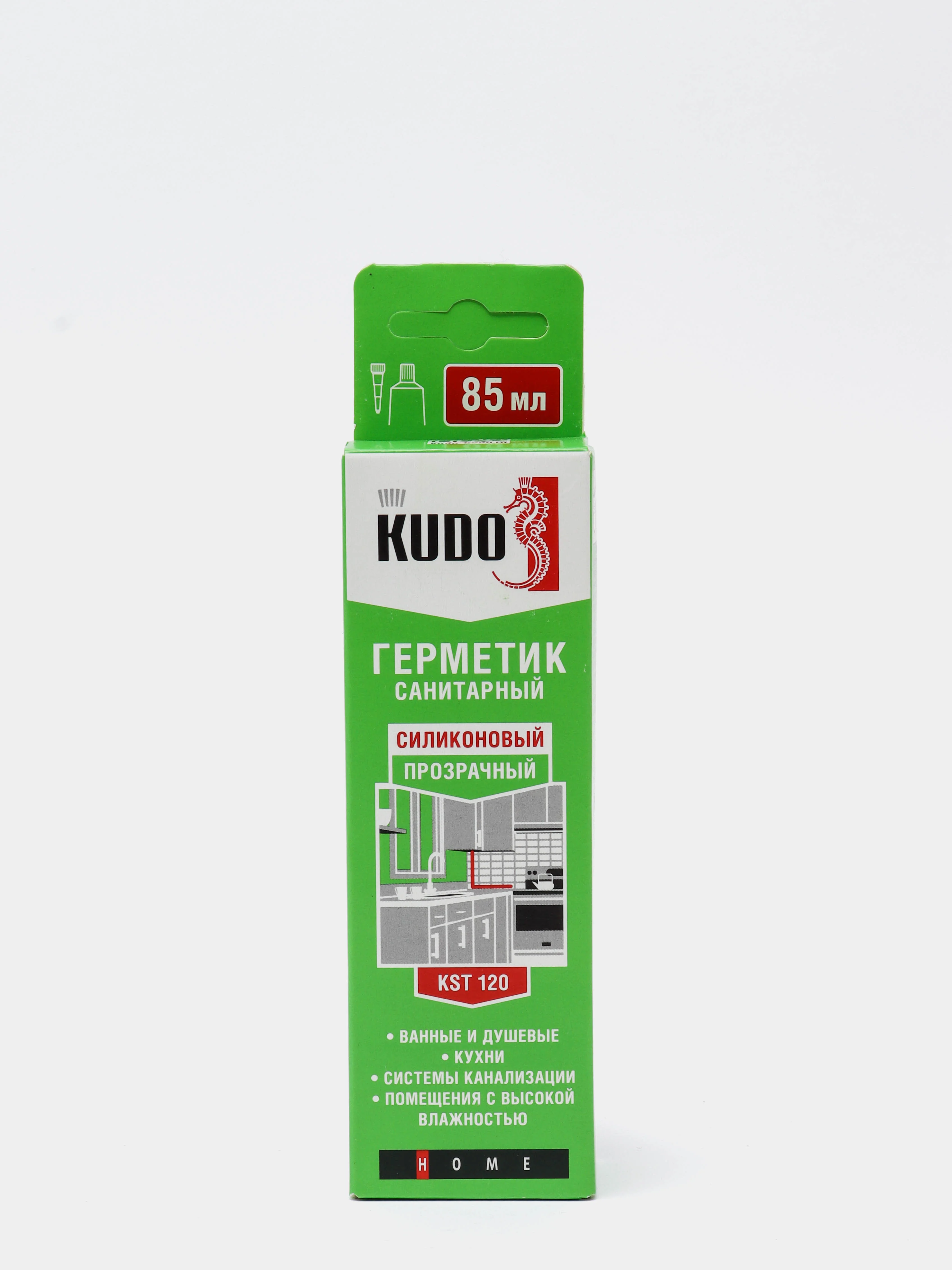 Герметик KUDO KST-120 / силиконовый санитарный прозрачный, в тюбике 85 мл