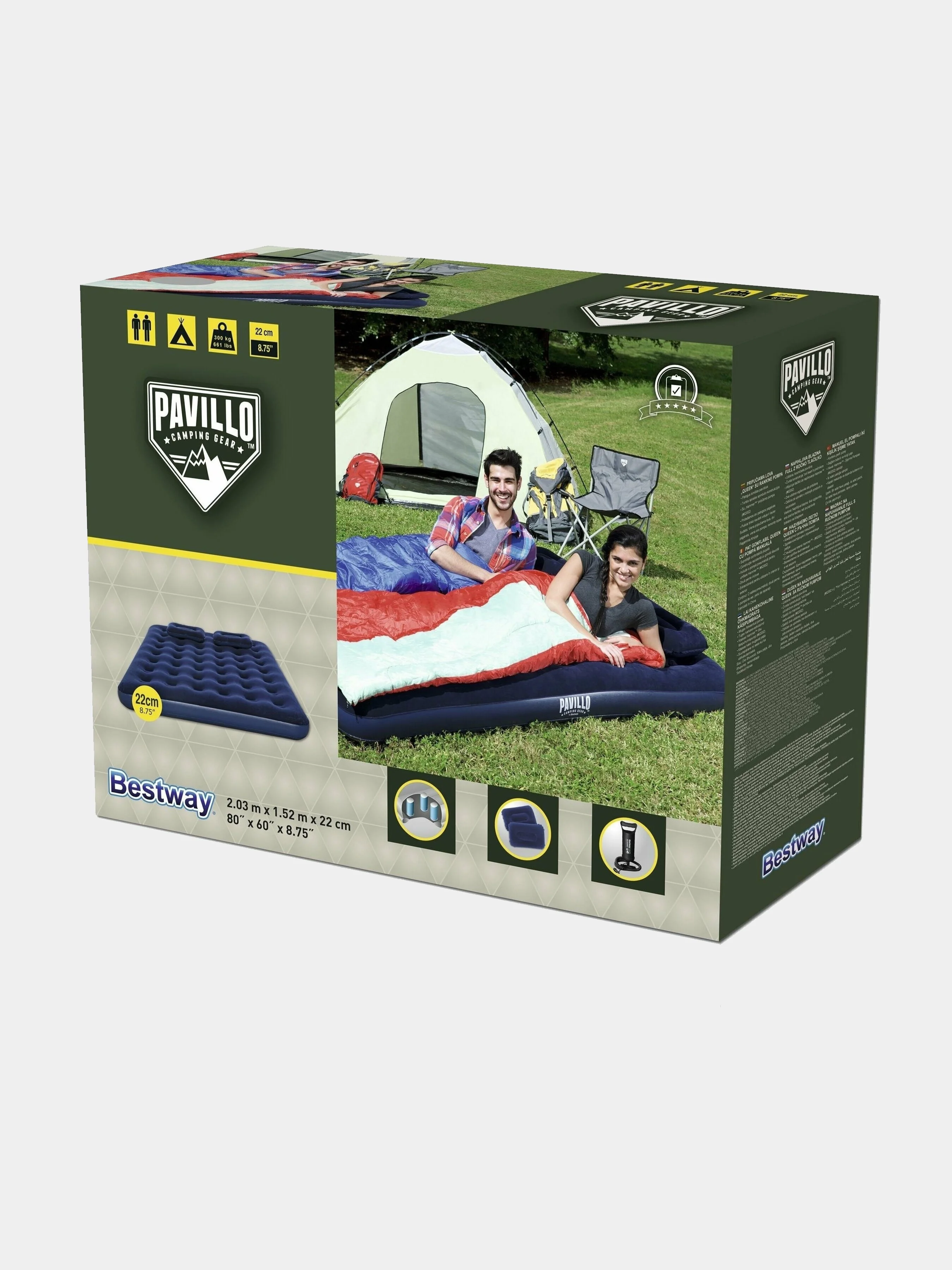 Матрас надувной (Кровать) 203x152x22см, с 2 подушками и насосом BESTWAY Comfort