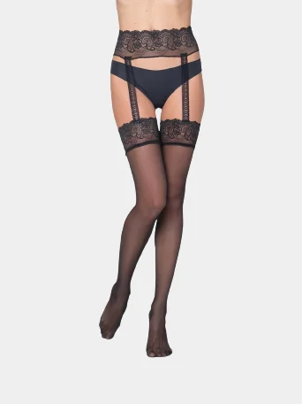 Черный колготки-имитация чулок Minimi Adriana, на кружевном поясе, 20 ден