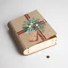 Бежевый коробка-книга деревянная "Новогодняя", 11 видов