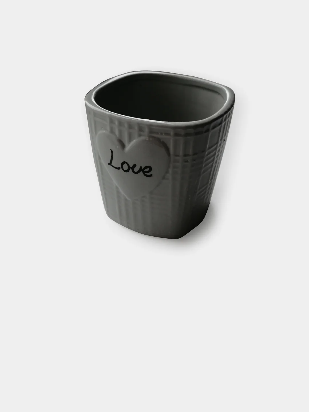 Серый кашпо керамика LOVE 10см на 10см