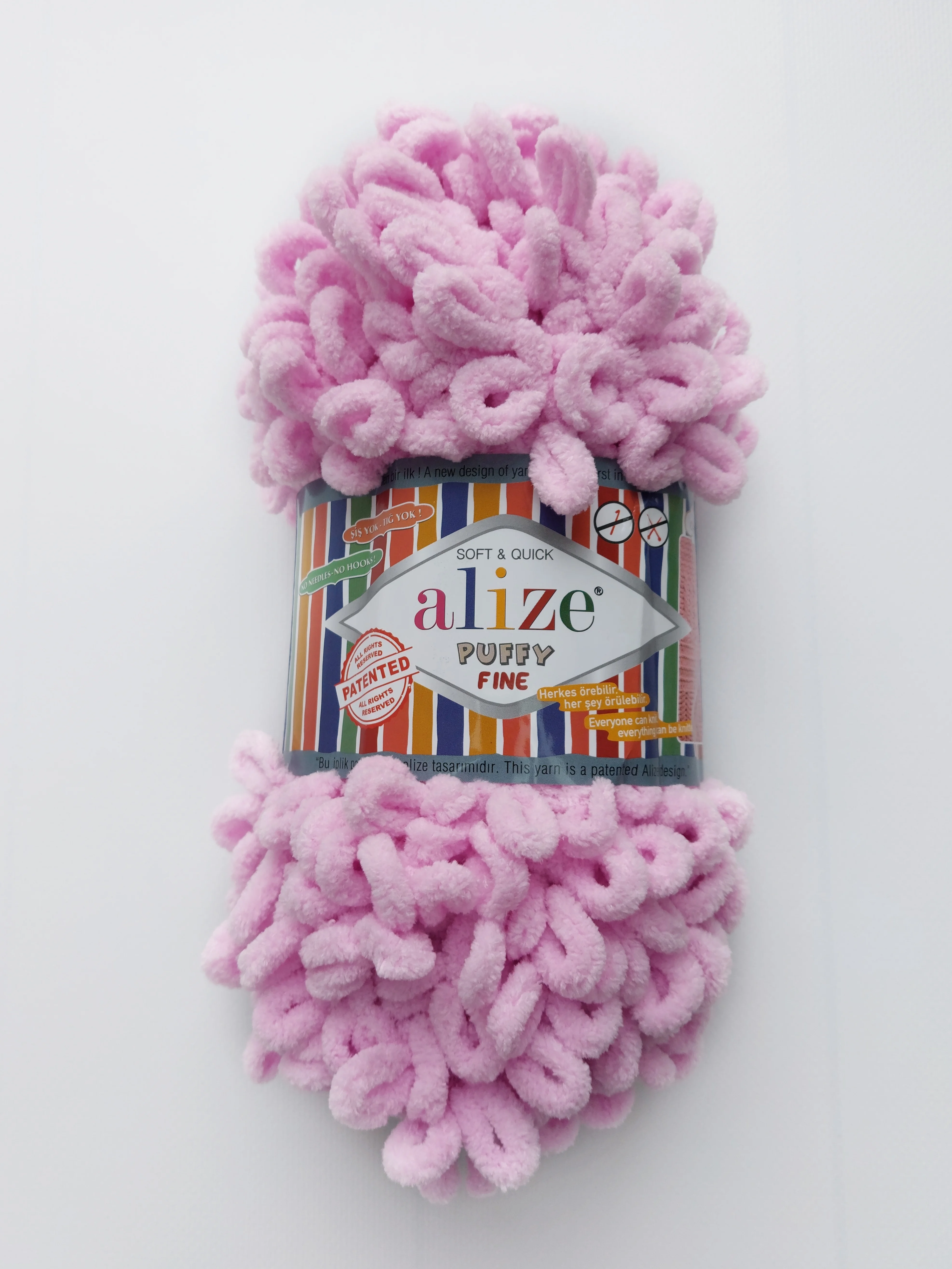 Розовый пряжа Alize Puffy Fine (Ализе Пуффи Файн)