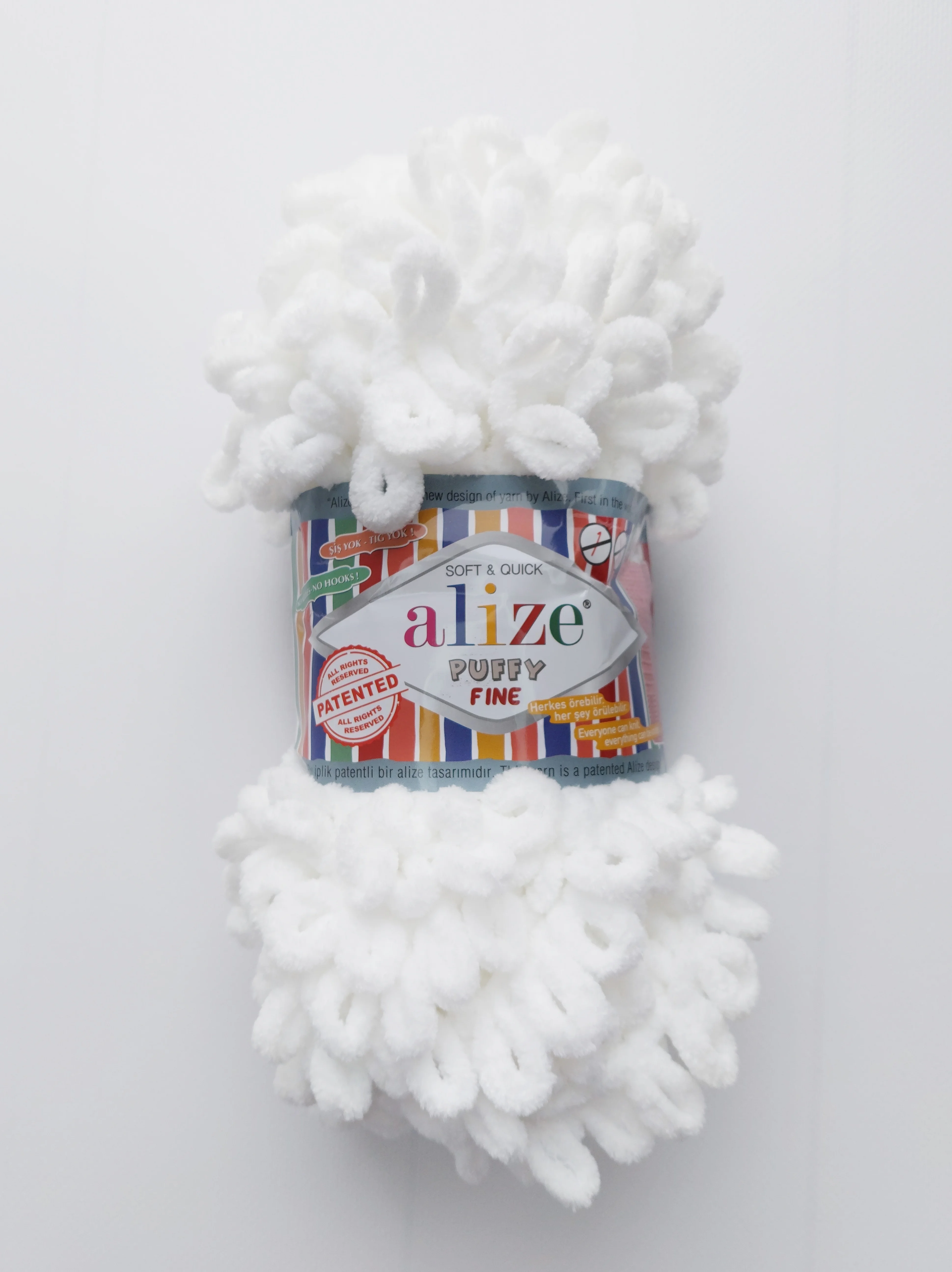 Белый пряжа Alize Puffy Fine (Ализе Пуффи Файн)