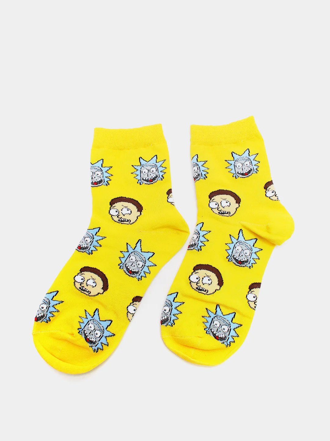 Желтый носки высокие мужские унисекс с принтом мультфильм "Rick and Morty" носочки женские