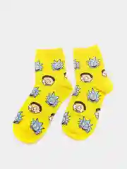 Желтый носки высокие мужские унисекс с принтом мультфильм "Rick and Morty" носочки женские