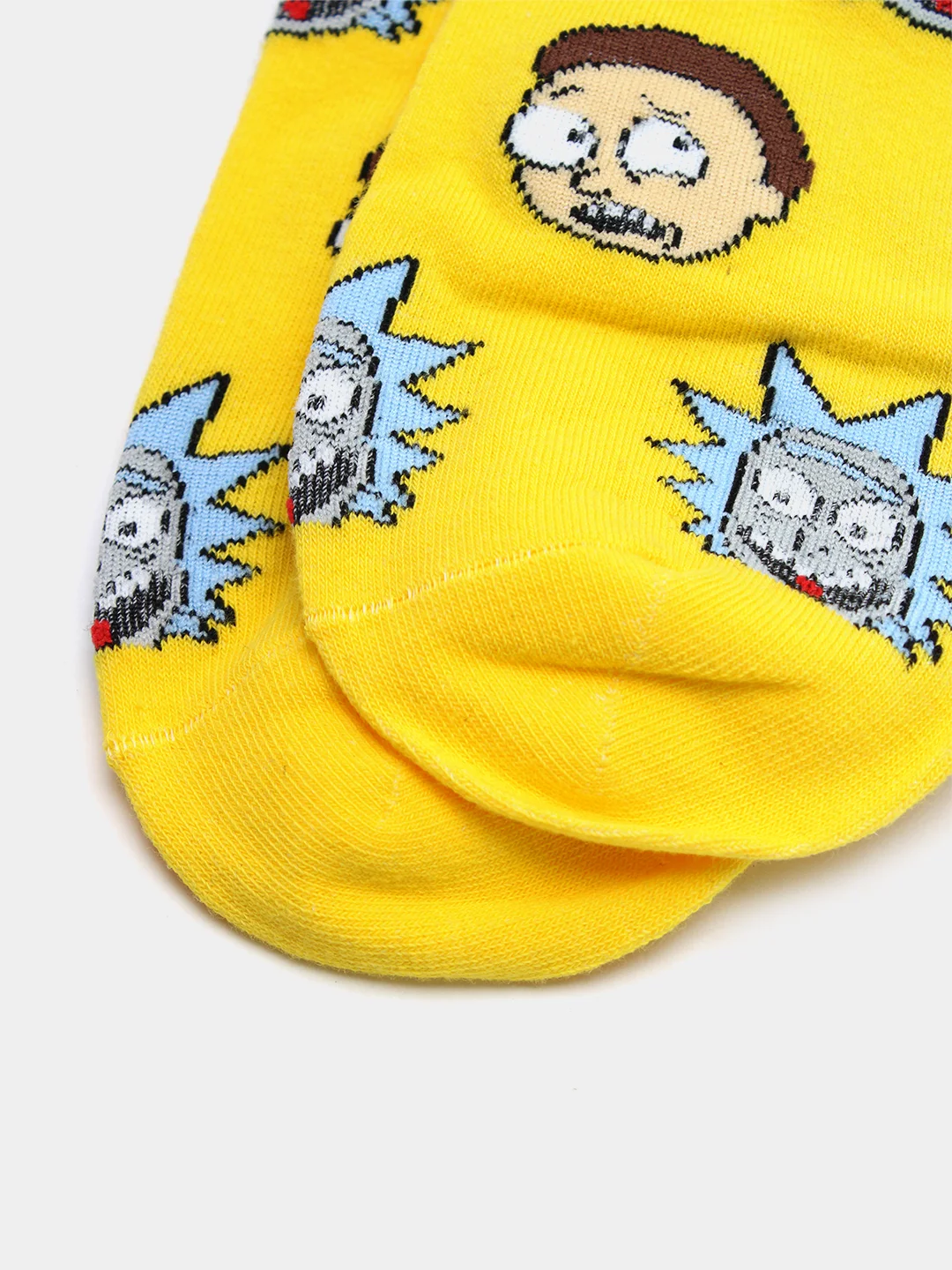 Желтый носки высокие мужские унисекс с принтом мультфильм "Rick and Morty" носочки женские