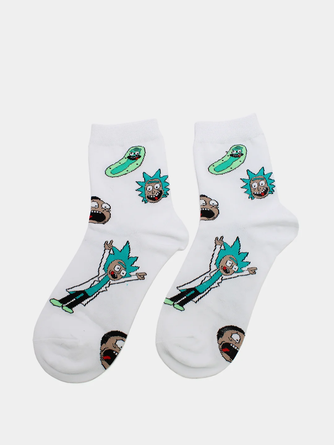 Белый носки высокие мужские унисекс с принтом мультфильм "Rick and Morty" носочки женские