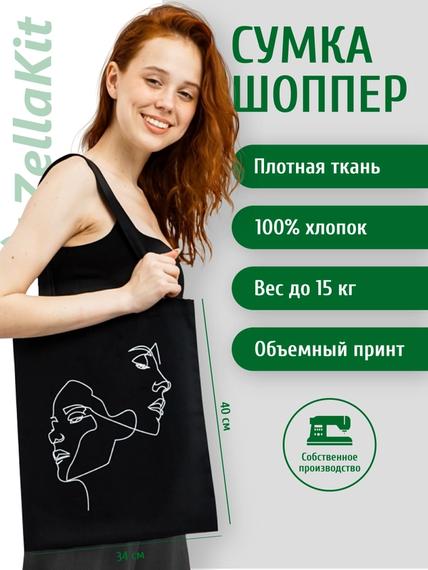 Сумка-шоппер / Холщовая / Эко-Хлопок / Женская / Шопер / Молодёжный
