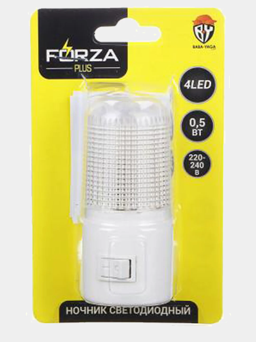 Ночник светодиодный с выключателем, 220-240 В, 0,5Вт, 8х7х3см, 4 LED, пластик