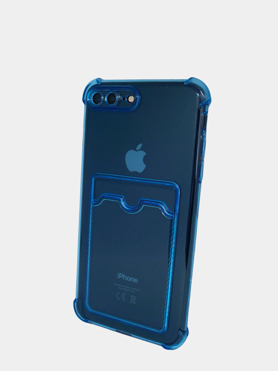 Синий чехол силиконовый с карманом на iPhone 7/8 Plus, 11, 12, 13, Pro, Pro Max