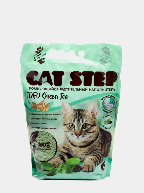 Соевый комкующийся наполнитель с ароматом зеленого чая Cat Step Tofu green tea, 6 л