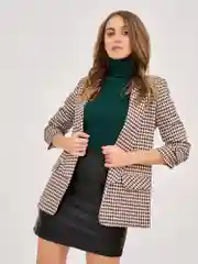 Коричневый пиджак женский BrandStoff, в клетку, без пуговиц