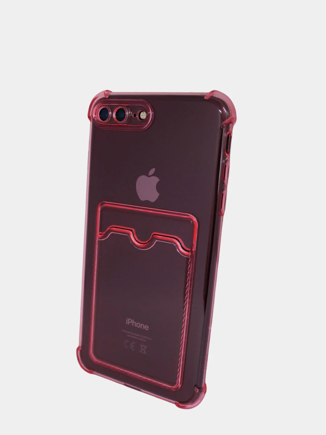 Розовый чехол силиконовый с карманом на iPhone 7/8 Plus, 11, 12, 13, Pro, Pro Max