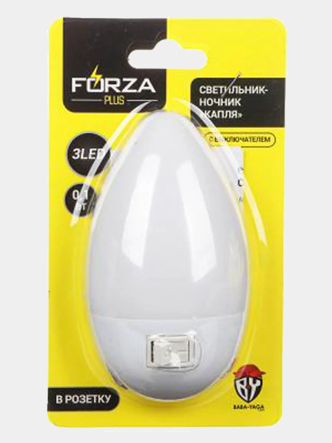 Ночник в розетку с выключателем, 3LED-одноцветный, пластик, 5х9х6,5 см, 220-240 В, 0,1 Вт