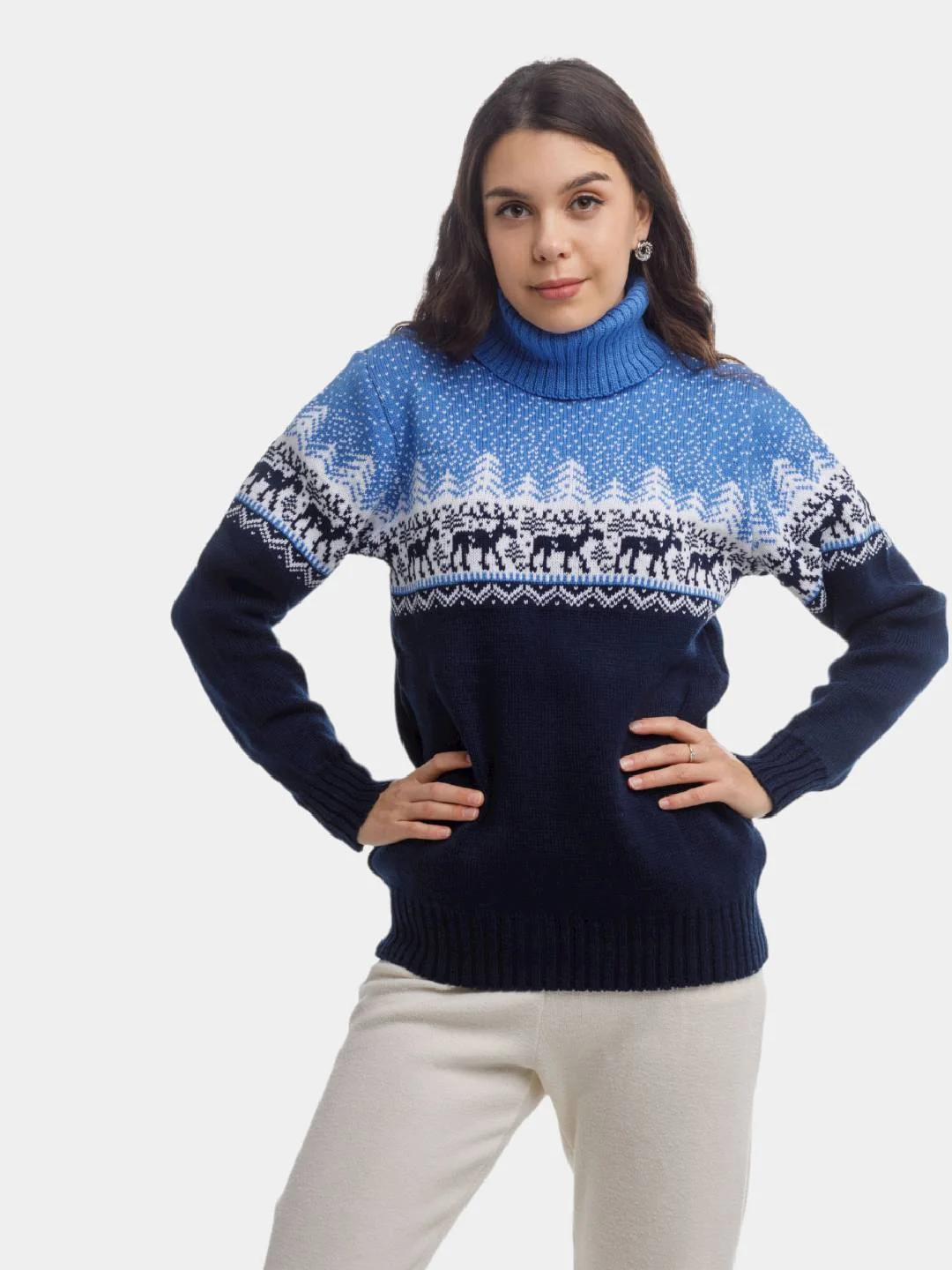 Красный свитер с оленями новогодний. Унисекс. WORLD WOOLLY