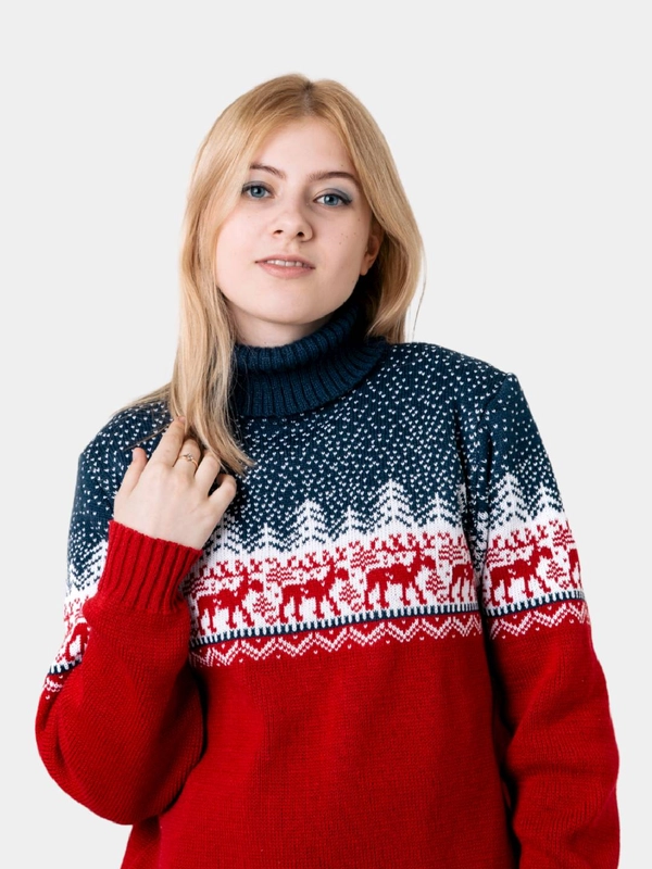 Свитер с оленями новогодний. Унисекс. WORLD WOOLLY