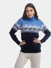 Синий свитер с оленями новогодний. Унисекс. WORLD WOOLLY