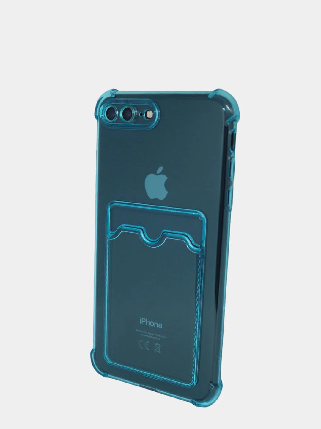 Голубой чехол силиконовый с карманом на iPhone 7/8 Plus, 11, 12, 13, Pro, Pro Max