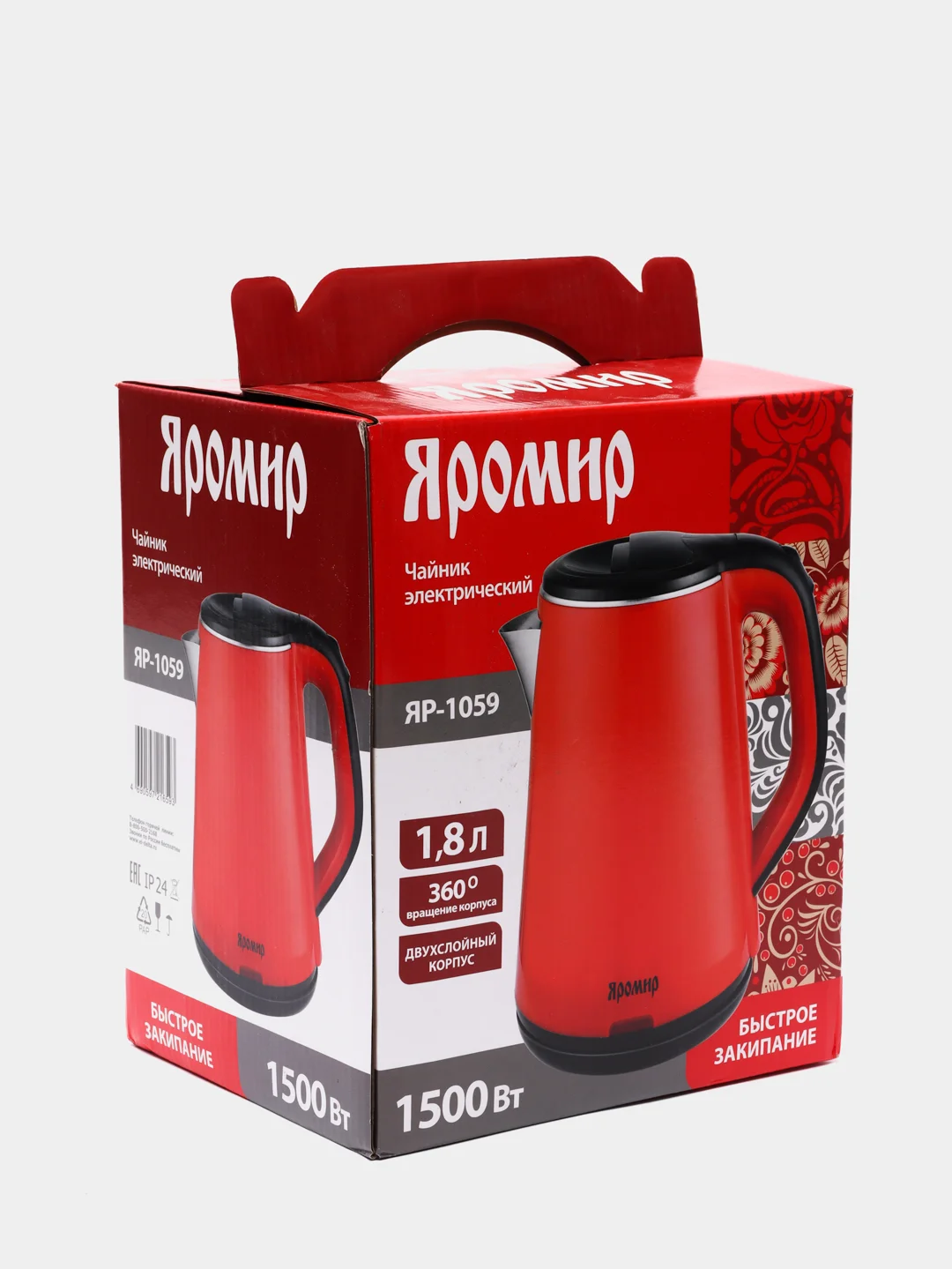 Красный чайник электрический ЯРОМИР ЯР-1059, 1500 Вт, 1.8л