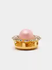 Розовый кабошон со стразами и жемчугом, 10 шт