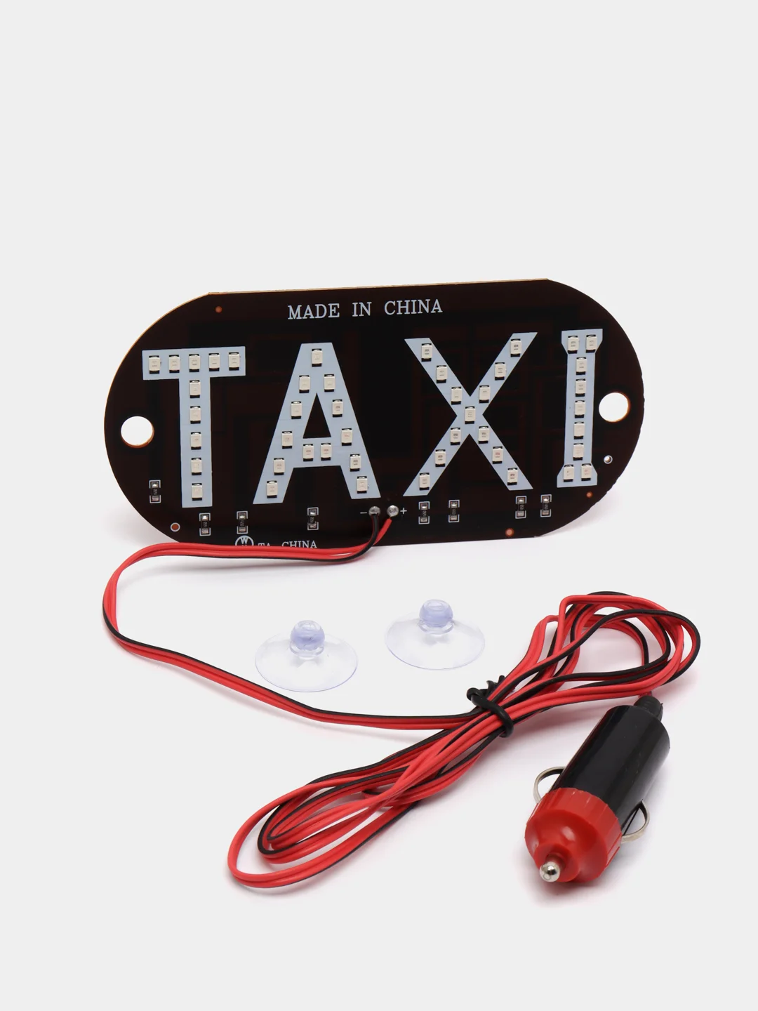 Табличка "TAXI" светодиодная со штекером, в прикуриватель, на присосках