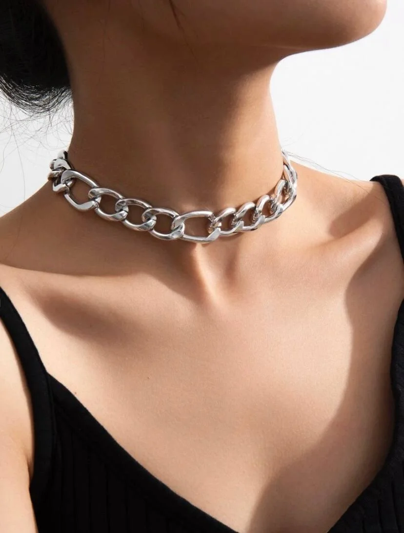 Серебряный металлическое цепное ожерелье