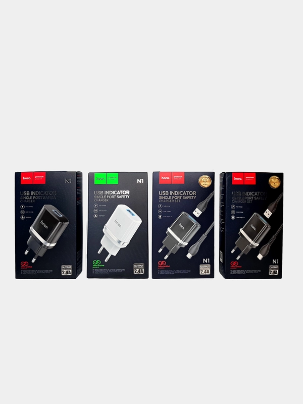Сетевое зарядное устройство (СЗУ) HOCO N1 + кабель Micro / Type-C / Lightning и без кабеля