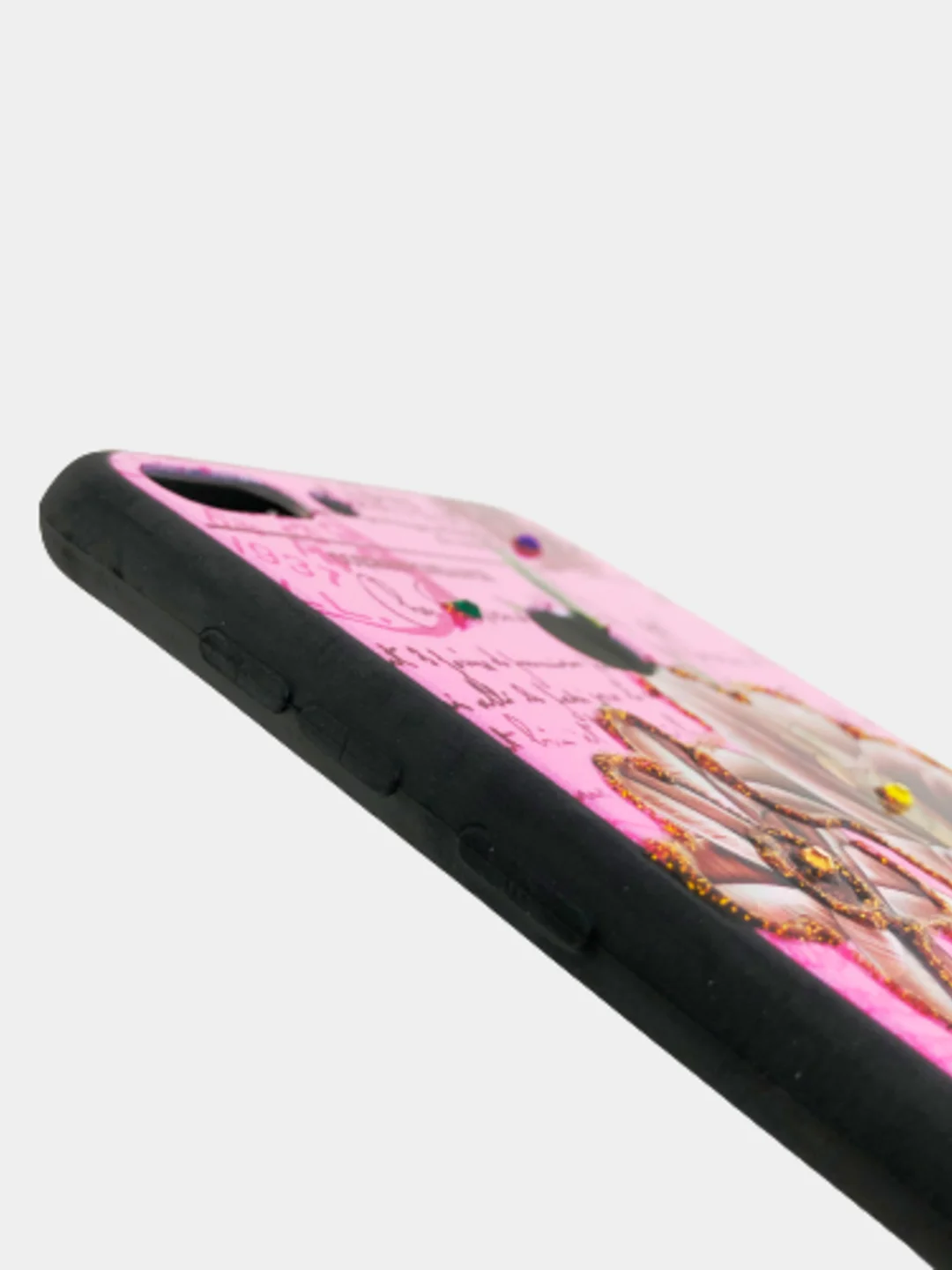 Розовый чехол для смартфона Honor Y9 2018 пластиковый с силиконовыми краями,рисунок,стразы