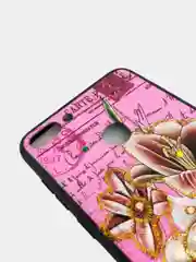 Розовый чехол для смартфона Honor Y9 2018 пластиковый с силиконовыми краями,рисунок,стразы