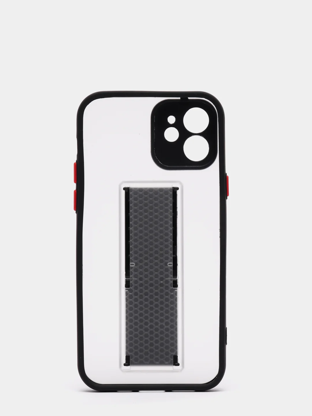Черный чехол для iPhone 12 / 6.1 /, силиконовый, с держателем-подставкой