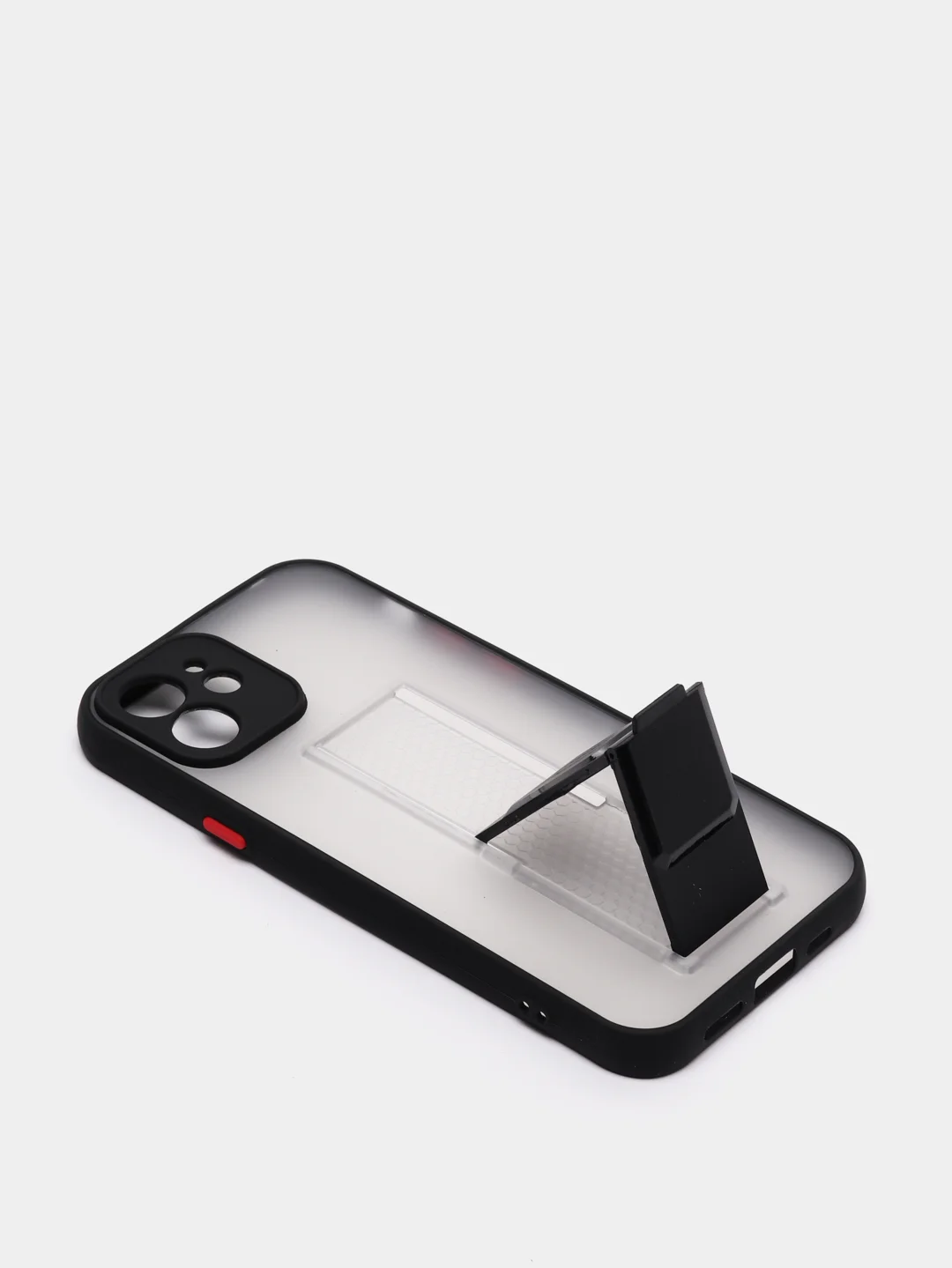 Черный чехол для iPhone 12 / 6.1 /, силиконовый, с держателем-подставкой
