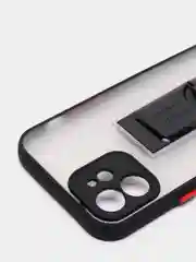 Черный чехол для iPhone 12 / 6.1 /, силиконовый, с держателем-подставкой