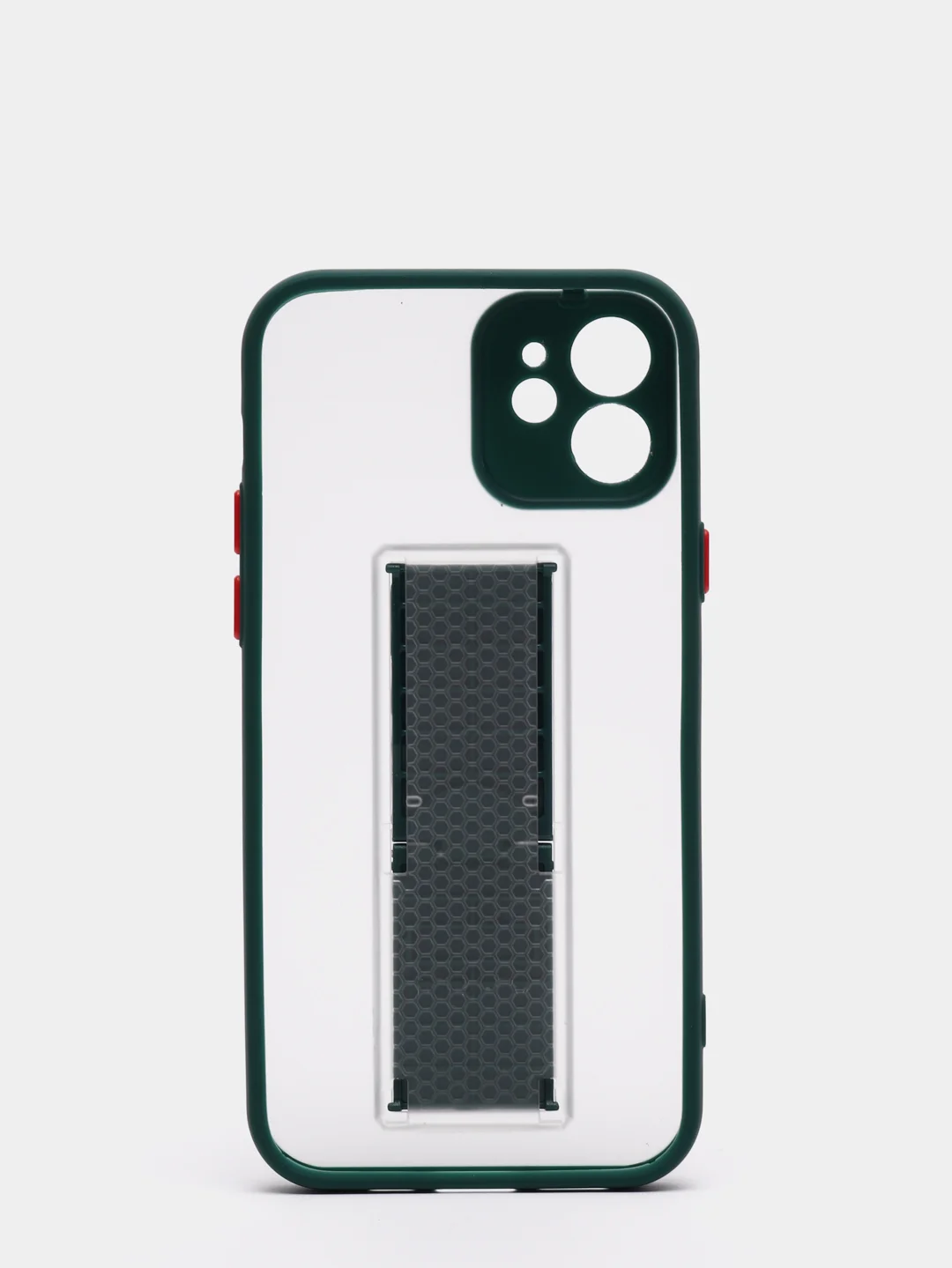 Зеленый чехол для iPhone 12 / 6.1 /, силиконовый, с держателем-подставкой