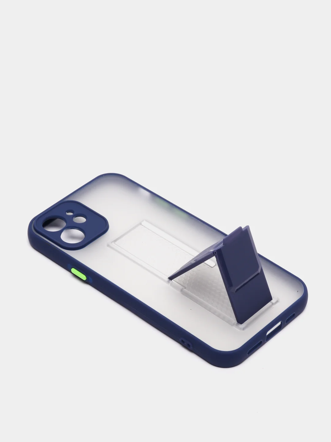 Синий чехол для iPhone 12 / 6.1 /, силиконовый, с держателем-подставкой
